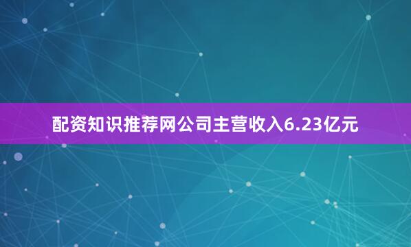 配资知识推荐网公司主营收入6.23亿元
